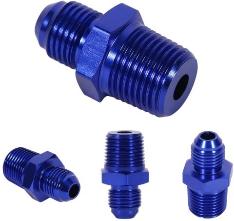 AFTERBURNER Aluminum Male Flare An6 To 3/8" Npt Straight Fuel Oil Fitting Adapter Blue #49006-06-06