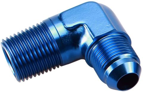 AFTERBURNER 8An Male To 3/8" Npt 90 Degree Full Flow Adapter Fitting Aluminium - Blue #49008-09-06